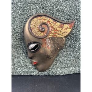 Penco Brass and Enamel Decorative Silhouette Face Mask Wall Hanging